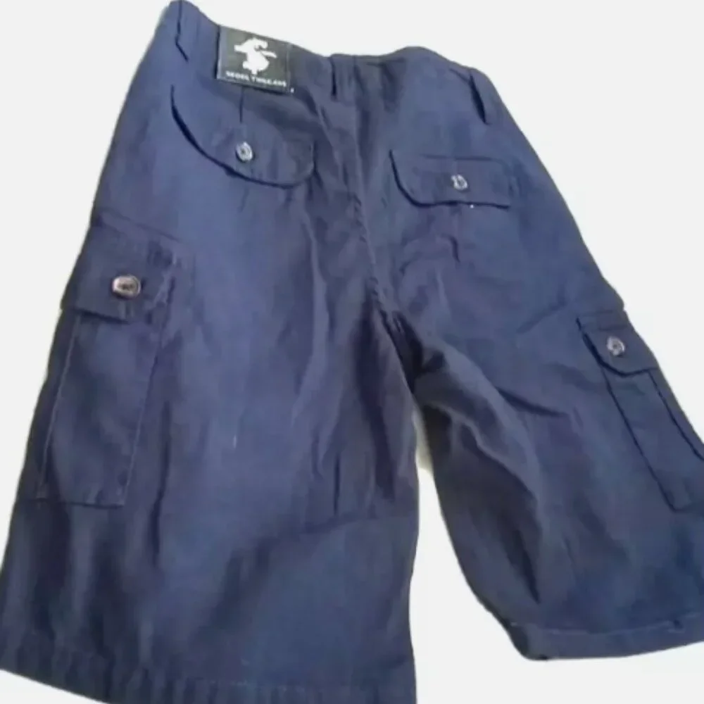 Boys Cargo Shorts Size 12 (26x8) NWT Navy Blue Skool Threads Uniform Pockets